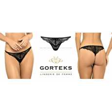 'Gorteks Lingerie' Charlize Black Floral Lace Thong Knickers (UK Sizes 10 - 20)