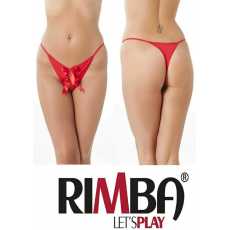 'Amorable' by Rimba Lingerie [ UK 8 - 14 ] Red Satin Bow Open G-string (1335)