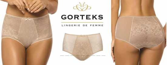 'Gorteks Lingerie' Elise Beige Smooth Floral Lace High Waist Panties (UK Size...