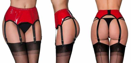 Nancies Lingerie Erotic 6 Strap PVC Suspender / Garter Belt for Stockings (NL53)