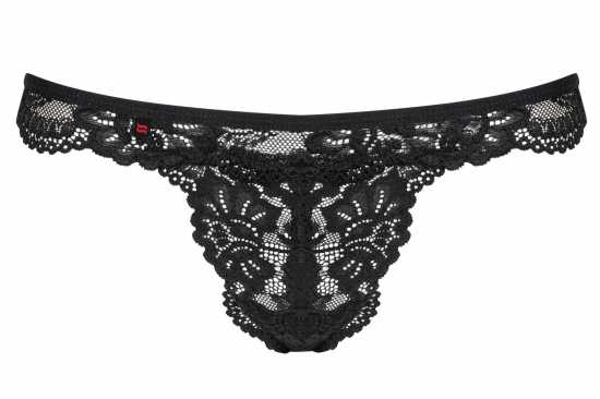 Obsessive Lingerie [ UK 6 - 12 ] Black Lace Strappy Thong & Diamante Bow (810...