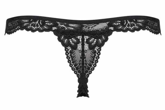 Obsessive Lingerie [ UK 6 - 12 ] Black Lace Strappy Thong & Diamante Bow (810...