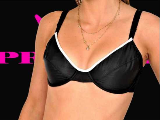 Premier Lingerie Black Satin Underwired Bra with White Trim (PLnu14)