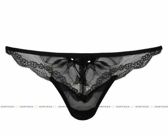 'Gorteks Lingerie' Charlize Black Floral Lace Thong Knickers (UK Sizes 10 - 20)