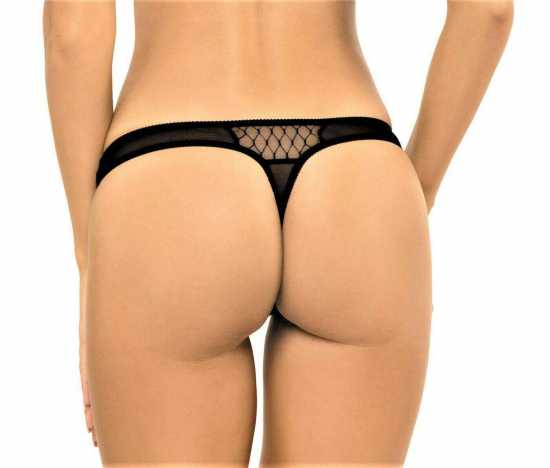 'Gorteks Lingerie' Adele Ladies Black Lace Thong Knickers ( UK Sizes 10 - 20 )