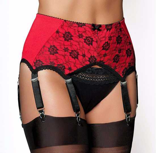 Nancies Lingerie Red Lace 6 Strap 'Pull On' Suspender / Garter Belt  (NLpul6)