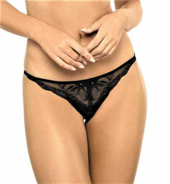 'Gorteks Lingerie' Charlize Black Floral Lace Thong Knickers (UK Sizes 10 - 20)