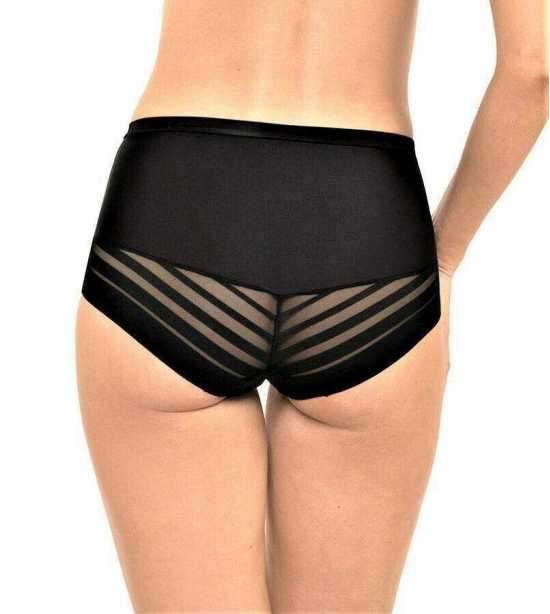 'Gorteks Lingerie' Luna Black High Waist Sheer Brief Knickers (UK Sizes 10 - 22)