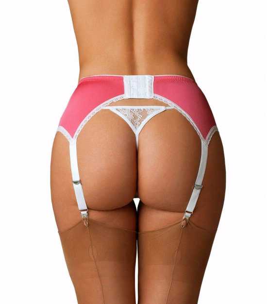 Nancies Lingerie Lace Pink 6 Strap Suspender / Garter Belt for Stockings (NL66)