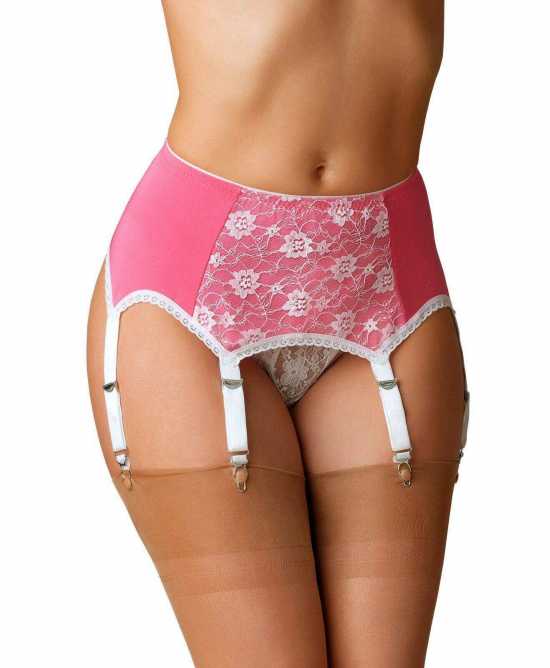 Nancies Lingerie Lace Pink 6 Strap Suspender / Garter Belt for Stockings (NL66)