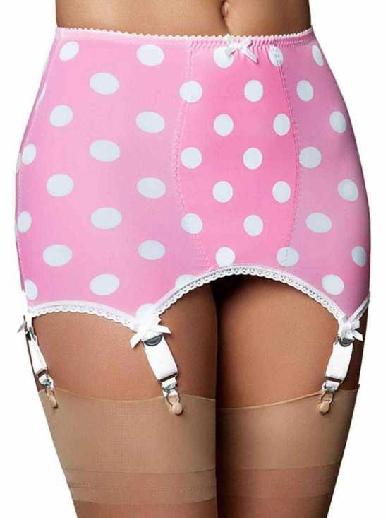 Nancies Lingerie 6 Strap Ladybird Girdle Polka Dot Shapewear for Nylons (NLlbg)