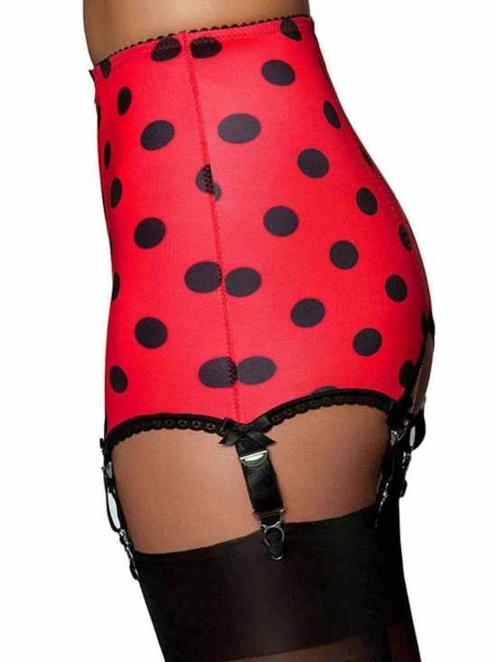 Nancies Lingerie 6 Strap Ladybird Girdle Polka Dot Shapewear for Nylons (NLlbg)