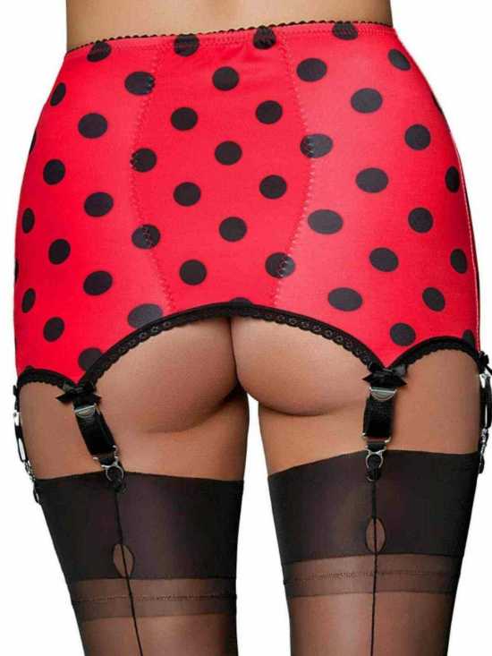 Nancies Lingerie 6 Strap Ladybird Girdle Polka Dot Shapewear for Nylons (NLlbg)