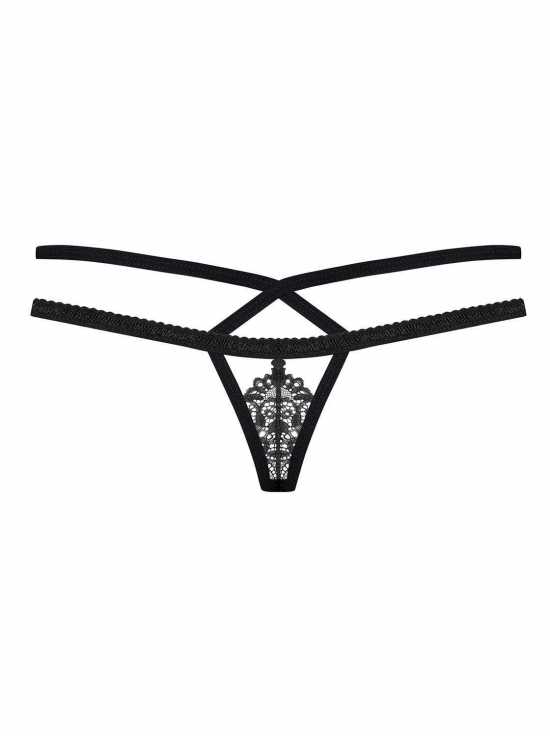 Obsessive Lingerie [ UK 6 - 12 ] Black Lace Strappy Thong & Diamante Bow (838...