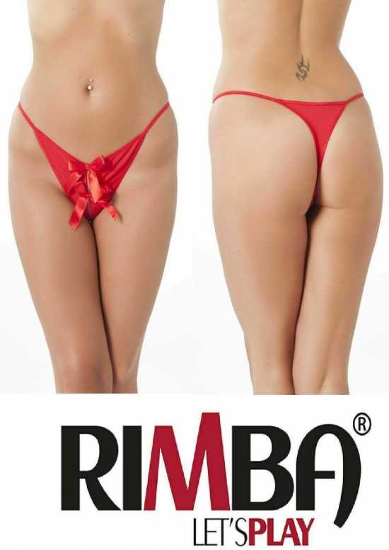 'Amorable' by Rimba Lingerie [ UK 8 - 14 ] Red Satin Bow Open G-string (1335)