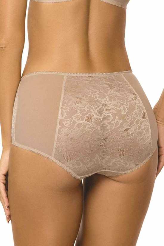 'Gorteks Lingerie' Elise Beige Smooth Floral Lace High Waist Panties (UK Size...