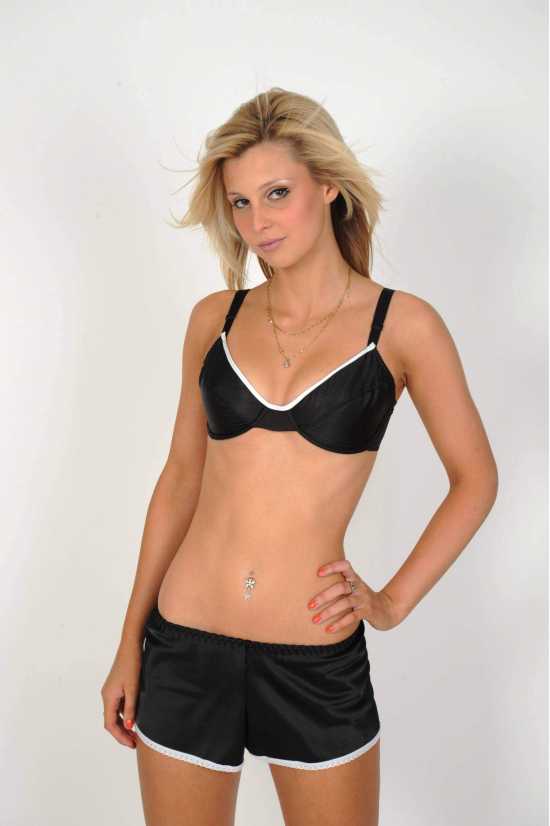 Premier Lingerie Black Satin Underwired Bra with White Trim (PLnu14)